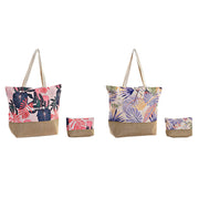 Beach Bag DKD Home Decor Natural Pink Polyester Light mauve (47 x 15 x 40 cm) (2 Units)