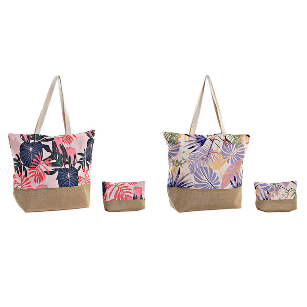Beach Bag DKD Home Decor Natural Pink Polyester Light mauve (47 x 15 x 40 cm) (2 Units)