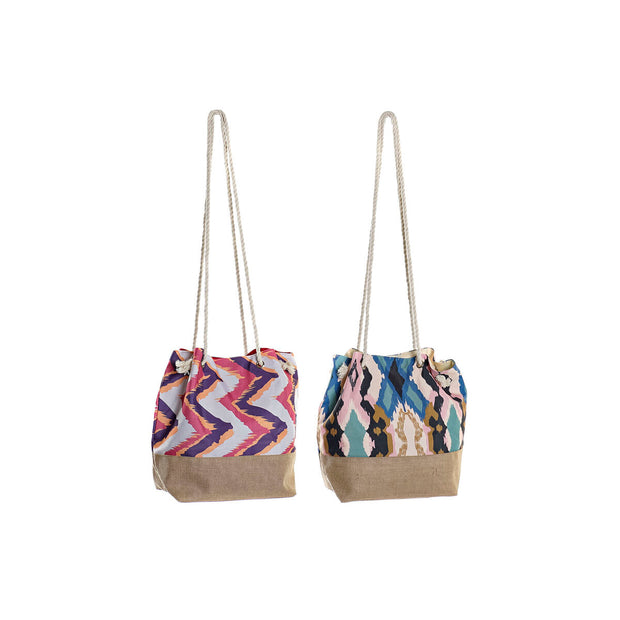 Beach Bag DKD Home Decor Natural Blue Lilac Polyester (51 x 20 x 40 cm) (2 Units)