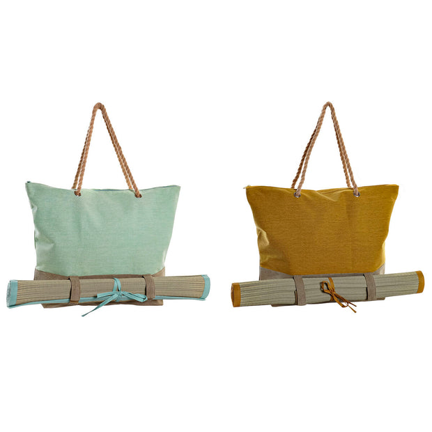 Beach Bag DKD Home Decor Natural Polyester Cotton Green Mustard (51 x 14 x 39 cm) (2 Units)