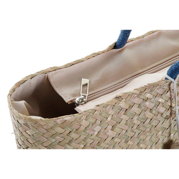 Beach Bag DKD Home Decor Natural Orange Polyester Navy Blue Fibre (49 x 18 x 37 cm) (2 Units)
