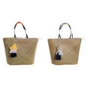 Beach Bag DKD Home Decor Natural Orange Polyester Navy Blue Fibre (49 x 18 x 37 cm) (2 Units)