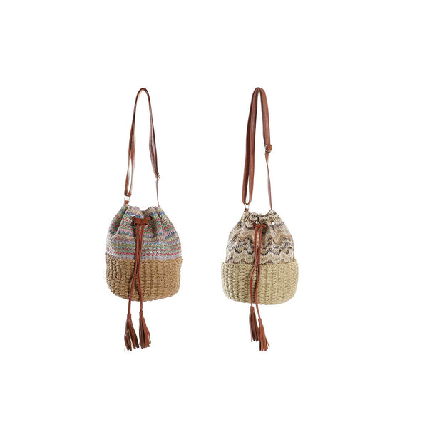 Shoulder Bag DKD Home Decor Brown Polyester Multicolour PP Fibre (23 x 23 x 25 cm) (2 Units)