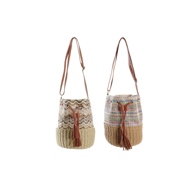 Shoulder Bag DKD Home Decor Brown Polyester Multicolour PP Fibre (23 x 23 x 25 cm) (2 Units)