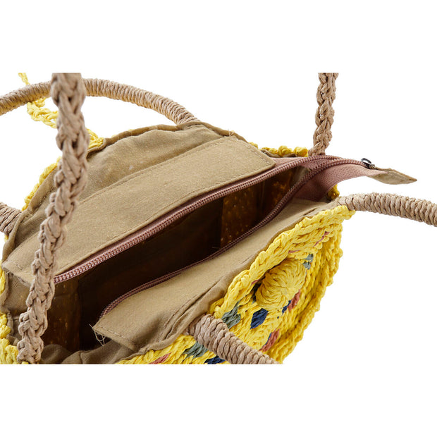 Shoulder Bag DKD Home Decor Natural Polyester Yellow Navy Blue Fibre (2 Units) (20 x 8 x 20 cm)