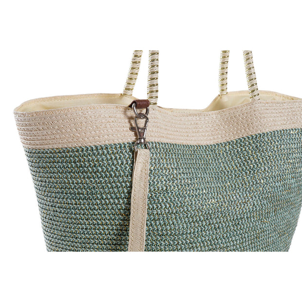 Beach Bag DKD Home Decor Beige Brown Polyester Mint Fibre (43 x 10 x 28 cm) (2 Units)
