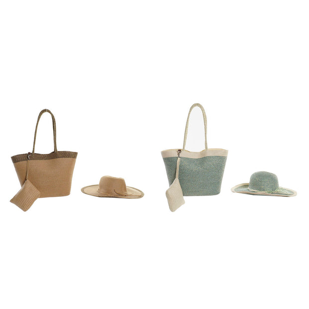 Beach Bag DKD Home Decor Beige Brown Polyester Mint Fibre (43 x 10 x 28 cm) (2 Units)