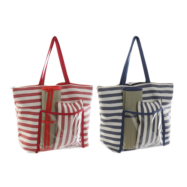 Beach Bag DKD Home Decor Canvas Red Blue Polyester PVC (55 x 17 x 35 cm) (2 Units)