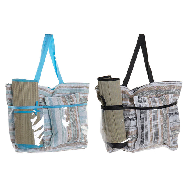 Beach Bag DKD Home Decor Canvas Grey Blue Brown Polyester Green PVC (44 x 23 x 62 cm) (2 Units)