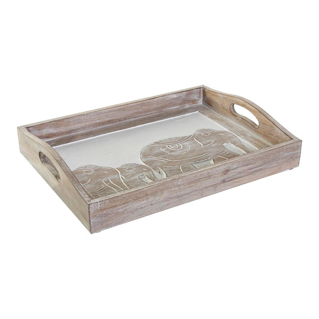 Tablett für Snacks DKD Home Decor Schnitzerei Elefant Braun Indianer (40,5 x 30,5 x 7 cm)