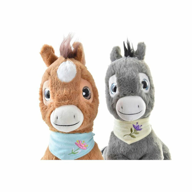 Fluffy toy DKD Home Decor Donkey Grey Brown Polyester Children's (2 Units)