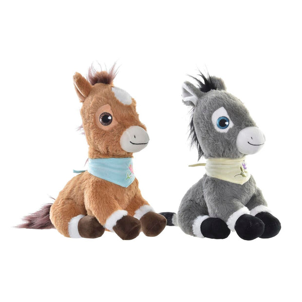 Fluffy toy DKD Home Decor Donkey Grey Brown Polyester Children's (2 Units)