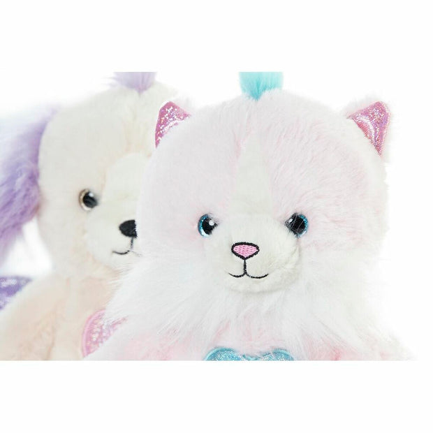 Fluffy toy DKD Home Decor Beige Blue Pink Polyester White Children's animals (4 Units)