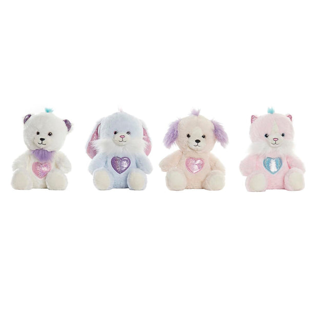 Fluffy toy DKD Home Decor Beige Blue Pink Polyester White Children's animals (4 Units)