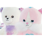 Fluffy toy DKD Home Decor Beige Blue Pink Polyester White Children's animals (4 Units)