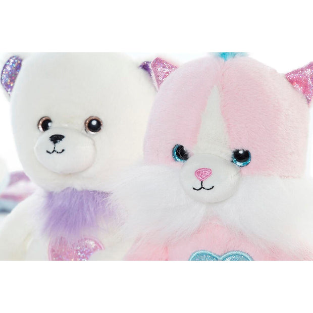 Fluffy toy DKD Home Decor Beige Blue Pink Polyester White Children's animals (4 Units)