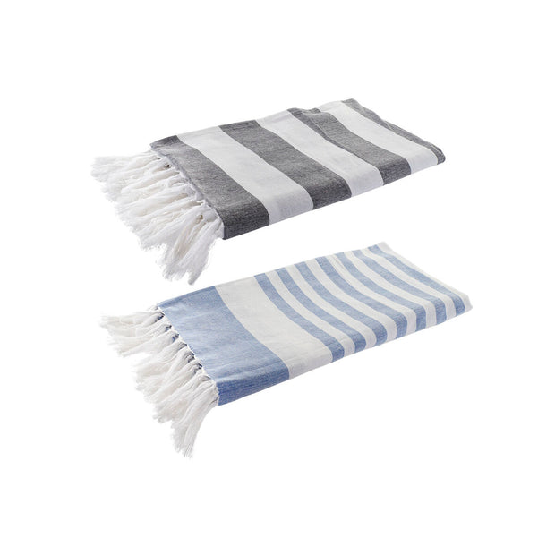 Towelling Sarong DKD Home Decor Grey Blue Polyester Cotton (90 x 170 x 1 cm) (2 Units)