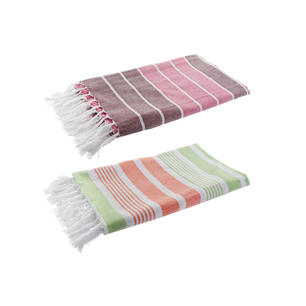 Towelling Sarong DKD Home Decor Pink Orange Polyester Cotton (90 x 170 x 1 cm) (2 Units)