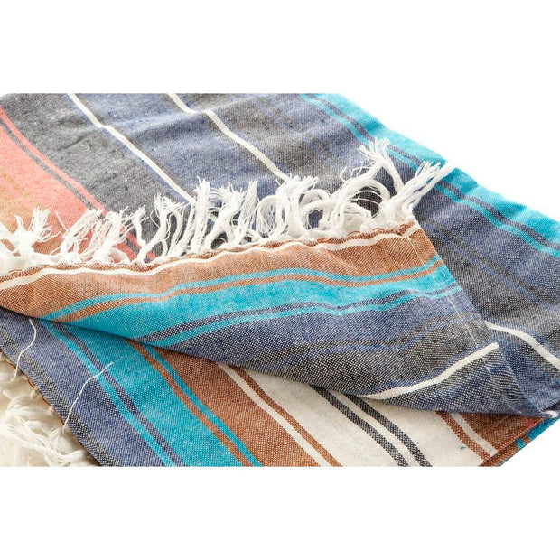 Towelling Sarong DKD Home Decor Brown Polyester Cotton Navy Blue (90 x 170 x 1 cm) (2 Units)