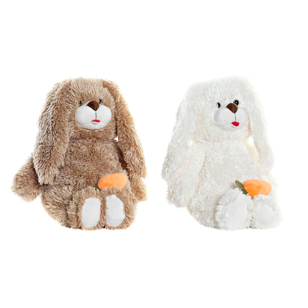 Fluffy toy DKD Home Decor Rabbit Carrot Brown Polyester White Children's (2 Units)