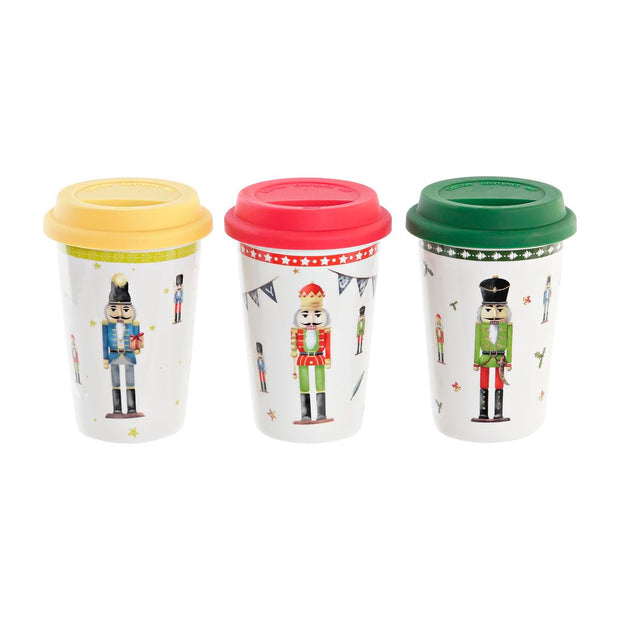 Henkelbecher DKD Home Decor Porzellan Silikon Bunt Nussknacker (3 Stück)