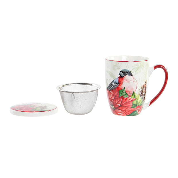 Teetasse DKD Home Decor Fugl Porzellan Rot grün (380 ml) (2 Stück)