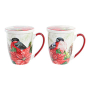 Teetasse DKD Home Decor Fugl Porzellan Rot grün (380 ml) (2 Stück)