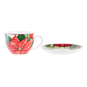 Tasse mit Untertasse DKD Home Decor Blomster Porzellan Rot (220 ml)