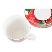 Tasse mit Untertasse DKD Home Decor Blomster Porzellan Rot (220 ml)