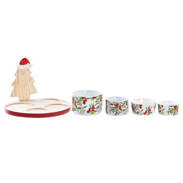 Tablett für Snacks DKD Home Decor Weihnachten 5 Stücke Baum Bambus Steingut (22 x 22 x 15 cm)