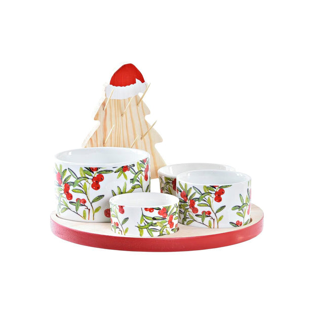 Tablett für Snacks DKD Home Decor Weihnachten 5 Stücke Baum Bambus Steingut (22 x 22 x 15 cm)