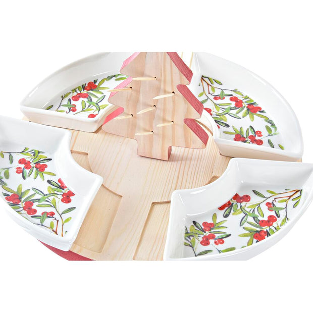 Tablett für Snacks DKD Home Decor Weihnachten 5 Stücke Baum Steingut Kiefer (24 x 24 x 13 cm)