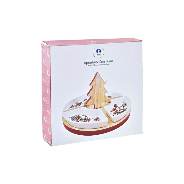 Tablett für Snacks DKD Home Decor Weihnachten 5 Stücke Baum Steingut Kiefer (24 x 24 x 13 cm)