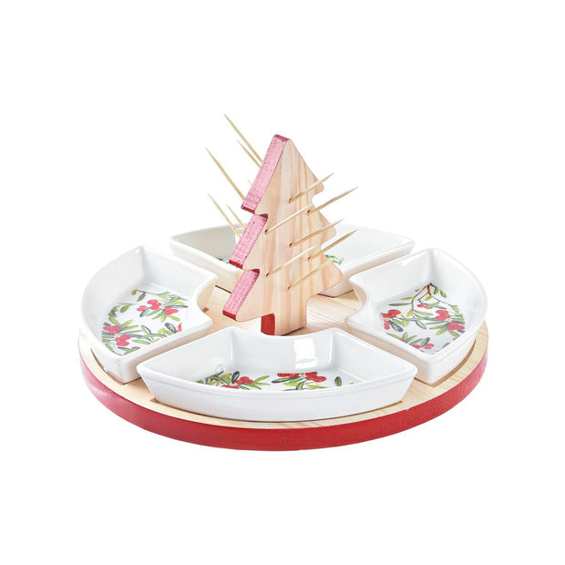 Tablett für Snacks DKD Home Decor Weihnachten 5 Stücke Baum Steingut Kiefer (24 x 24 x 13 cm)
