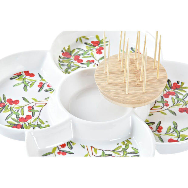 Tablett für Snacks DKD Home Decor Weihnachten Bambus Steingut (25 x 25 x 7 cm)