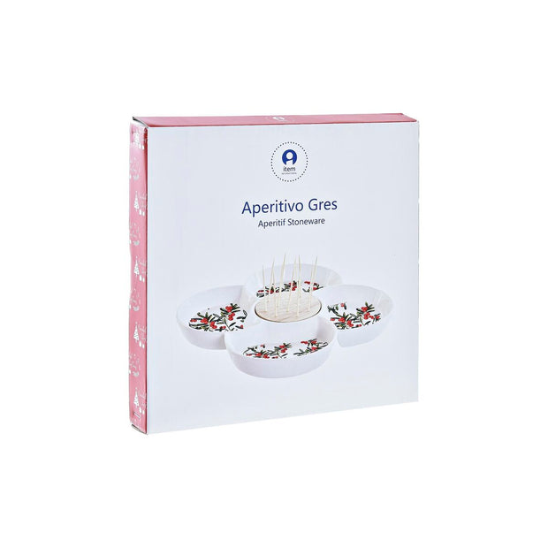 Tablett für Snacks DKD Home Decor Weihnachten Bambus Steingut (25 x 25 x 7 cm)
