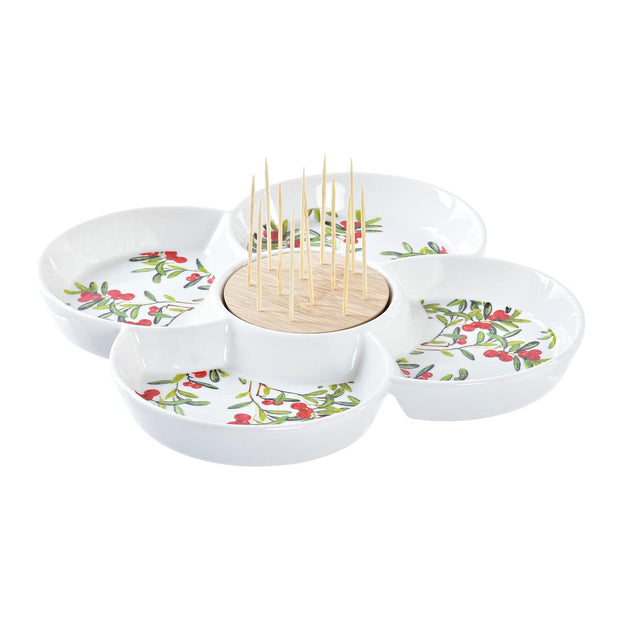 Tablett für Snacks DKD Home Decor Weihnachten Bambus Steingut (25 x 25 x 7 cm)