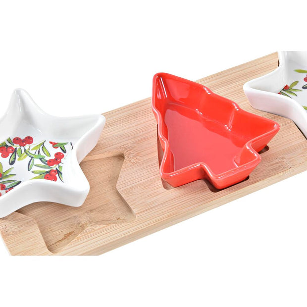 Satz für Appetithäppchen DKD Home Decor Rot Weiß Bambus Steingut (33 x 11,6 x 3,3 cm)