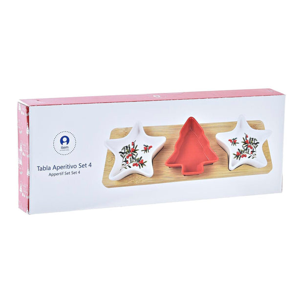 Satz für Appetithäppchen DKD Home Decor Rot Weiß Bambus Steingut (33 x 11,6 x 3,3 cm)