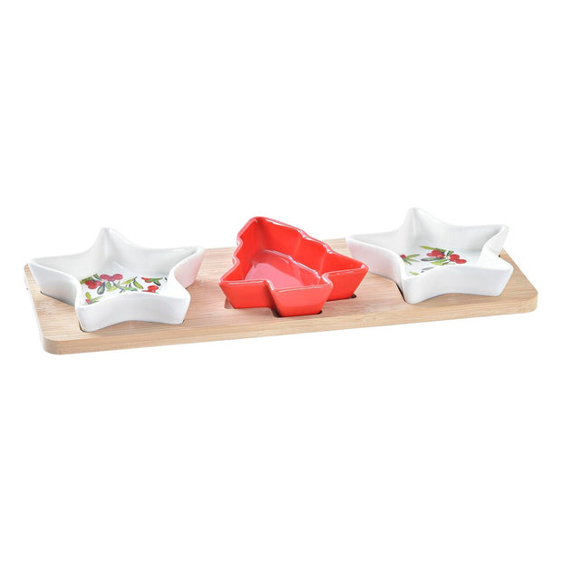 Satz für Appetithäppchen DKD Home Decor Rot Weiß Bambus Steingut (33 x 11,6 x 3,3 cm)