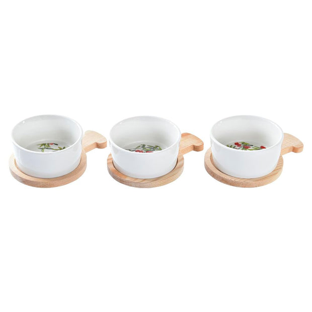 Tablett für Snacks DKD Home Decor Weihnachten 3 Stücke natürlich Rot Bambus Steingut (31 x 11,7 x 4,7 cm)
