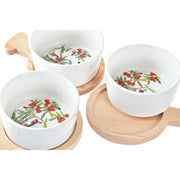 Tablett für Snacks DKD Home Decor Weihnachten 3 Stücke natürlich Rot Bambus Steingut (31 x 11,7 x 4,7 cm)