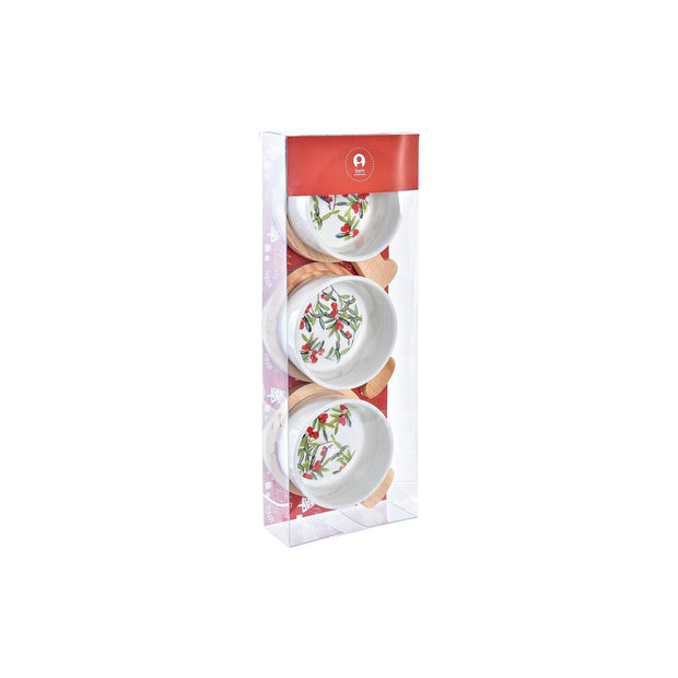 Tablett für Snacks DKD Home Decor Weihnachten 3 Stücke natürlich Rot Bambus Steingut (31 x 11,7 x 4,7 cm)