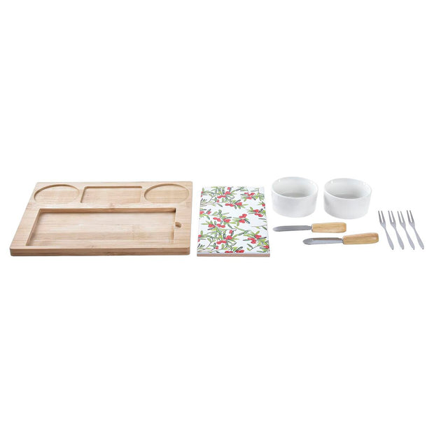 Satz für Appetithäppchen DKD Home Decor Blomster Weiß Bambus Steingut (24,5 x 20 x 3,5 cm)