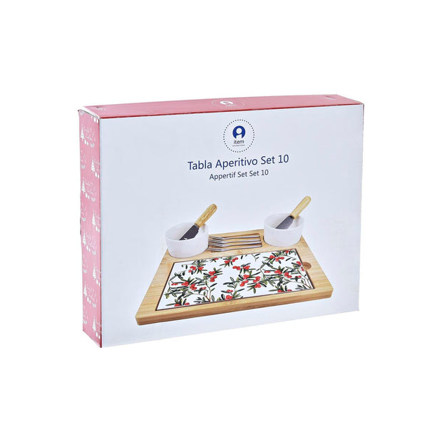 Satz für Appetithäppchen DKD Home Decor Blomster Weiß Bambus Steingut (24,5 x 20 x 3,5 cm)