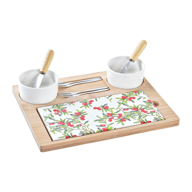 Satz für Appetithäppchen DKD Home Decor Blomster Weiß Bambus Steingut (24,5 x 20 x 3,5 cm)