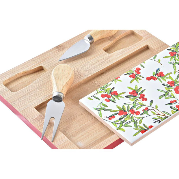 Satz für Appetithäppchen DKD Home Decor Blomster Rot Weiß Bambus Steingut (24,5 x 20 x 1,2 cm)