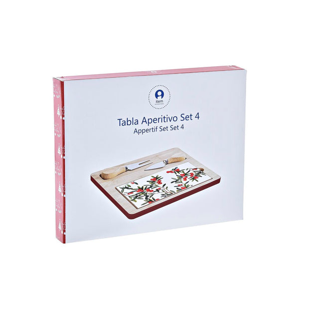 Satz für Appetithäppchen DKD Home Decor Blomster Rot Weiß Bambus Steingut (24,5 x 20 x 1,2 cm)