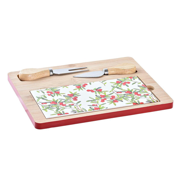 Satz für Appetithäppchen DKD Home Decor Blomster Rot Weiß Bambus Steingut (24,5 x 20 x 1,2 cm)