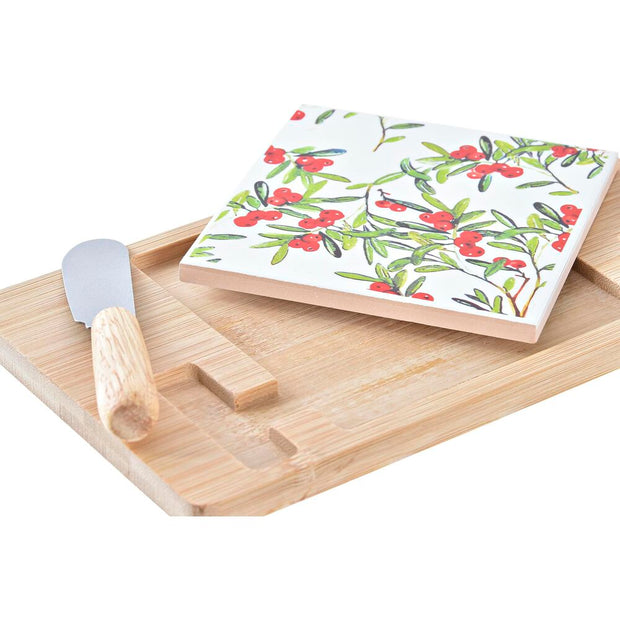 Satz für Appetithäppchen DKD Home Decor Blomster Rot Weiß Bambus Steingut (21,5 x 11,8 x 1 cm)